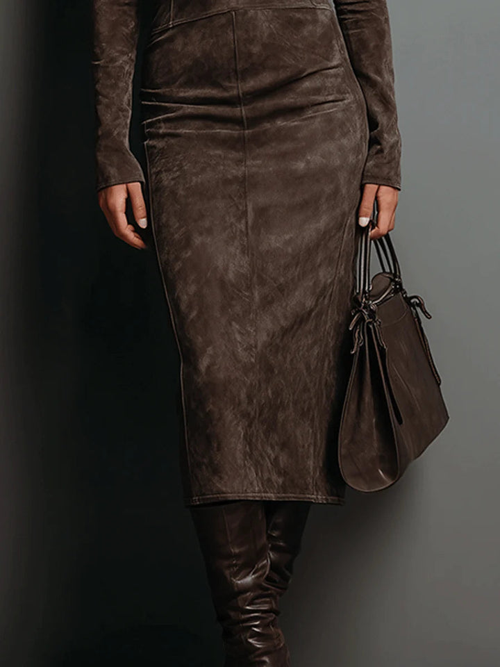 Feliza – Robe midi en suédine avec manches longues