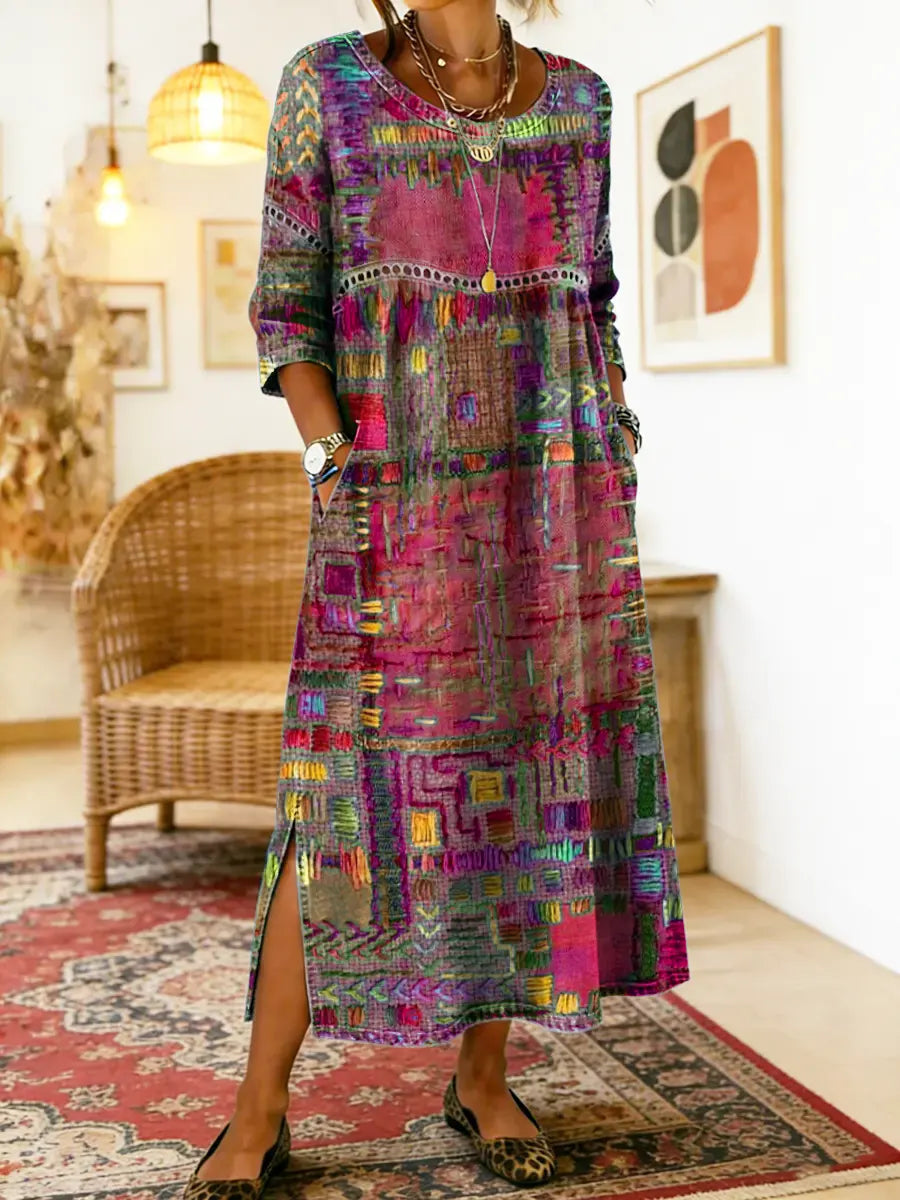 Robe en Denim Ruby avec Patchwork Ethnique