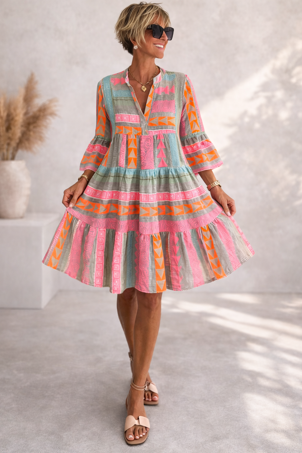 Gaile - Robe Midi Flottante à Motifs