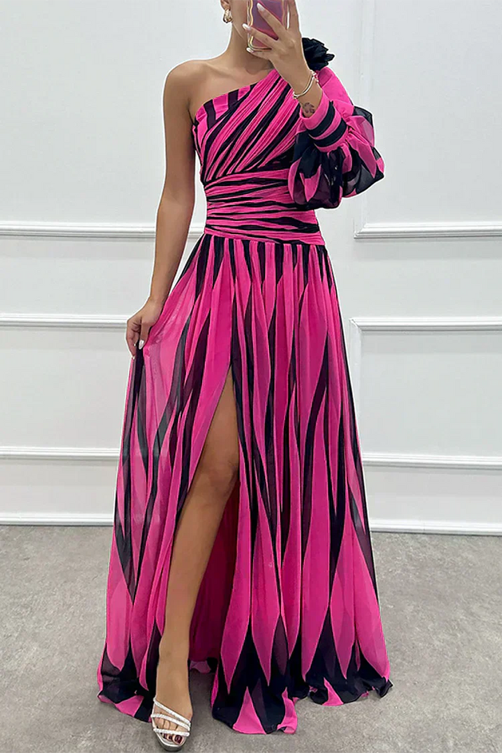 Yona - Robe Maxi Rayée Élégante à Une Épaule
