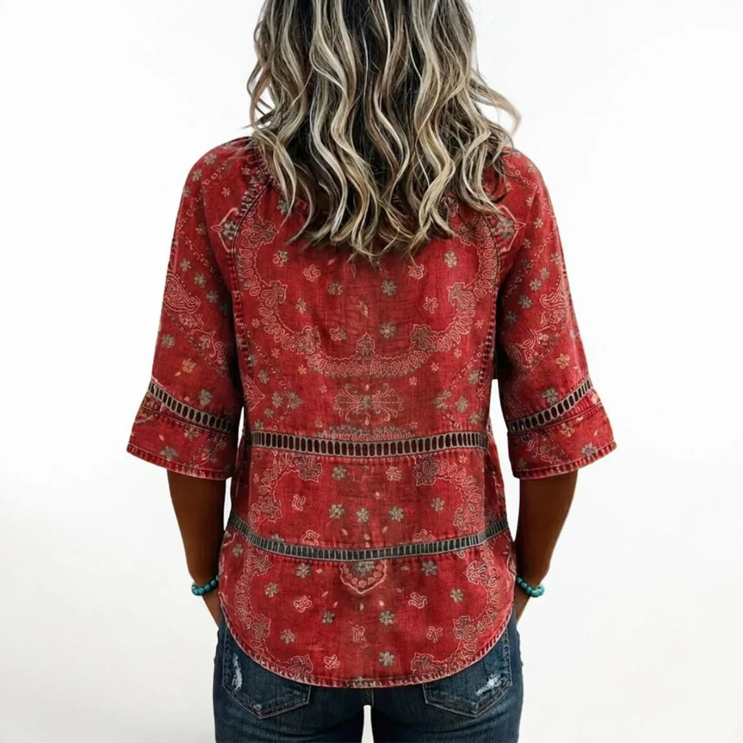 Fellie - Blouse Vintage à Imprimé Ethnique