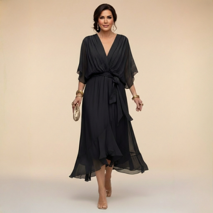Nica - Robe en Chiffon Élegante à Col V