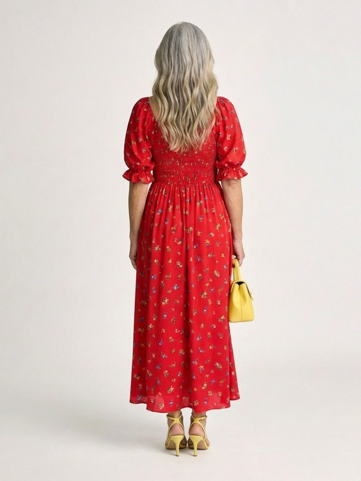 Dasey - Robe Midi à Encolure Carrée à Imprimé Floral