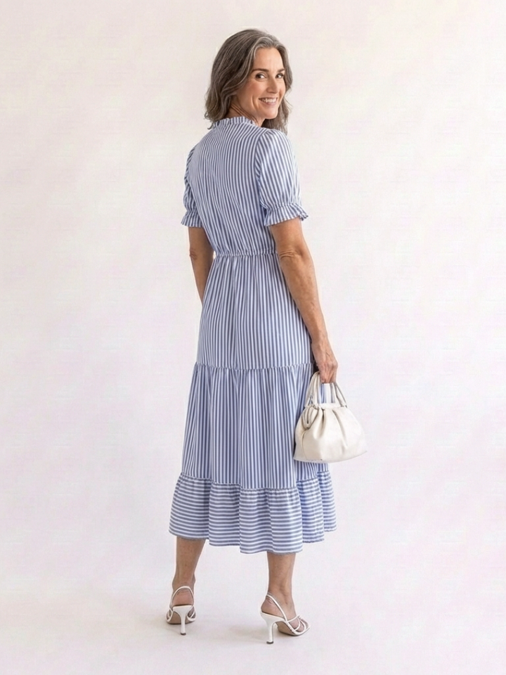 Glady - Robe Midi Rayée à Manches Courtes
