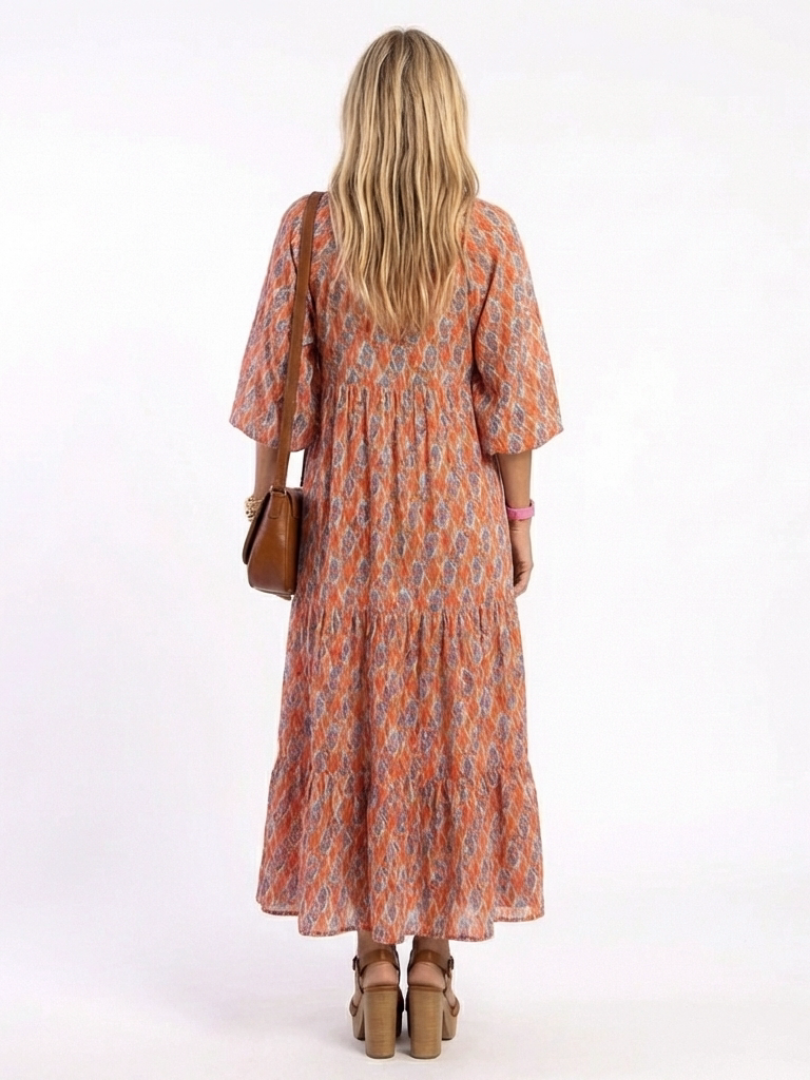 Mauie - Robe Midi V-Neck à Imprimé Géométrique