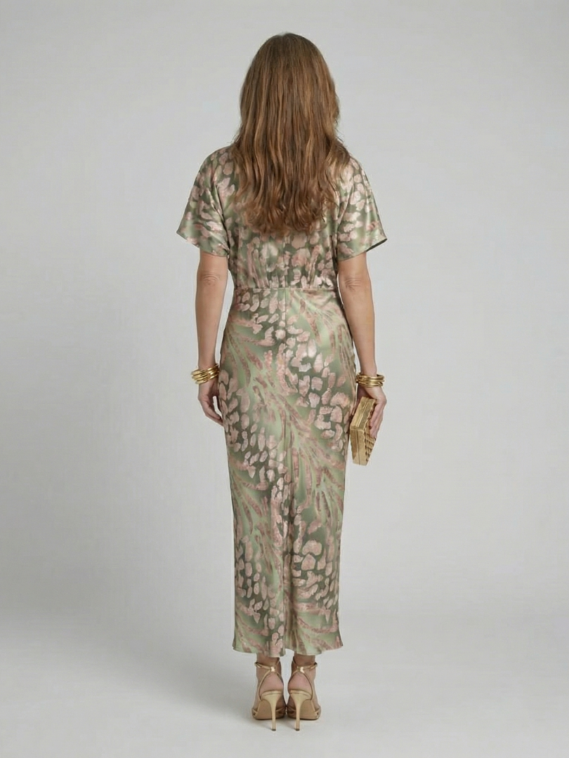 Caroline - Robe Midi à Encolure en V et Taille Drapée
