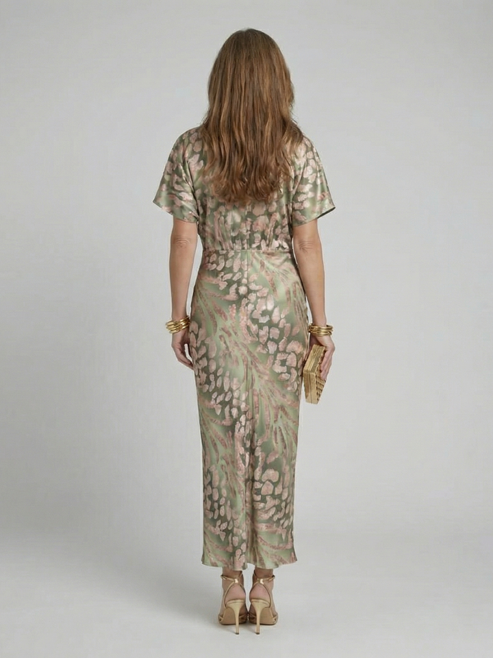 Caroline - Robe Midi à Encolure en V et Taille Drapée