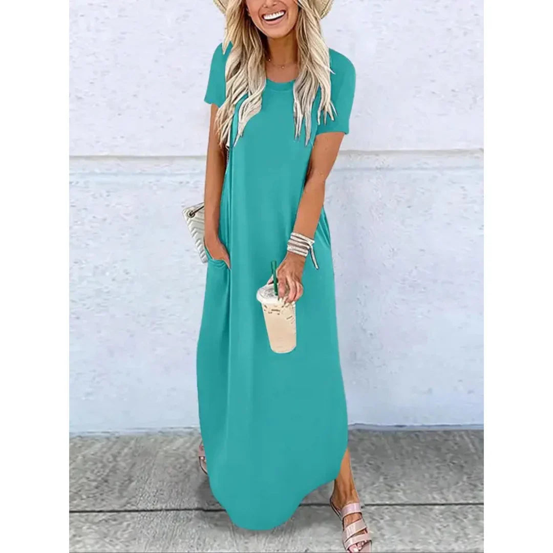 Caylee - Robe Maxi Décontractée d'Été à Col Rond
