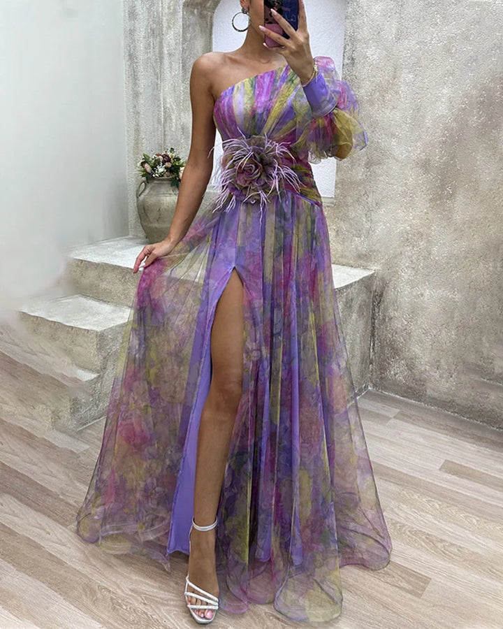 Olive - Robe Asymétrique à Une Manche avec Fente