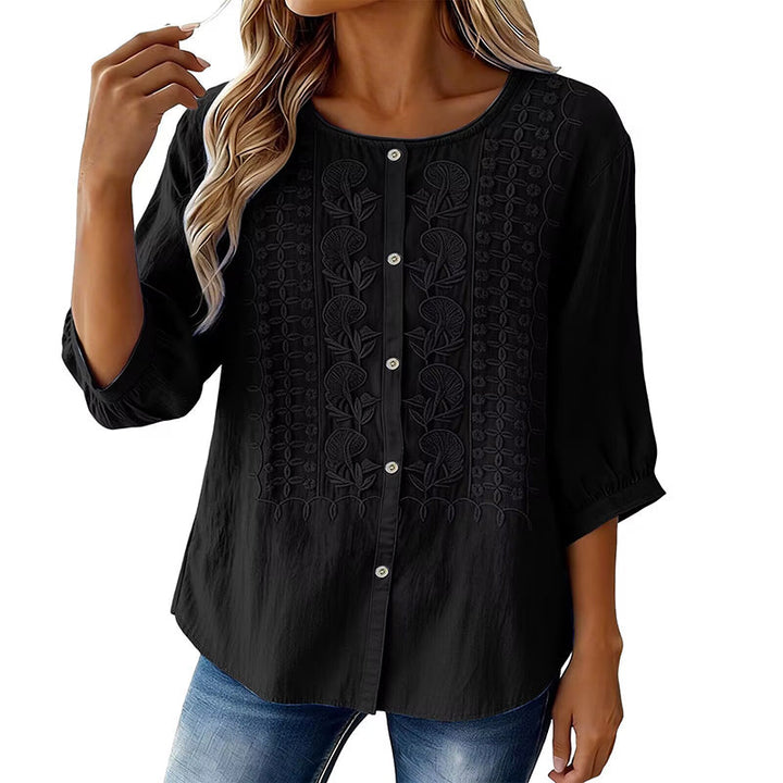 Lorrie - Blouse en coton et lin brodée