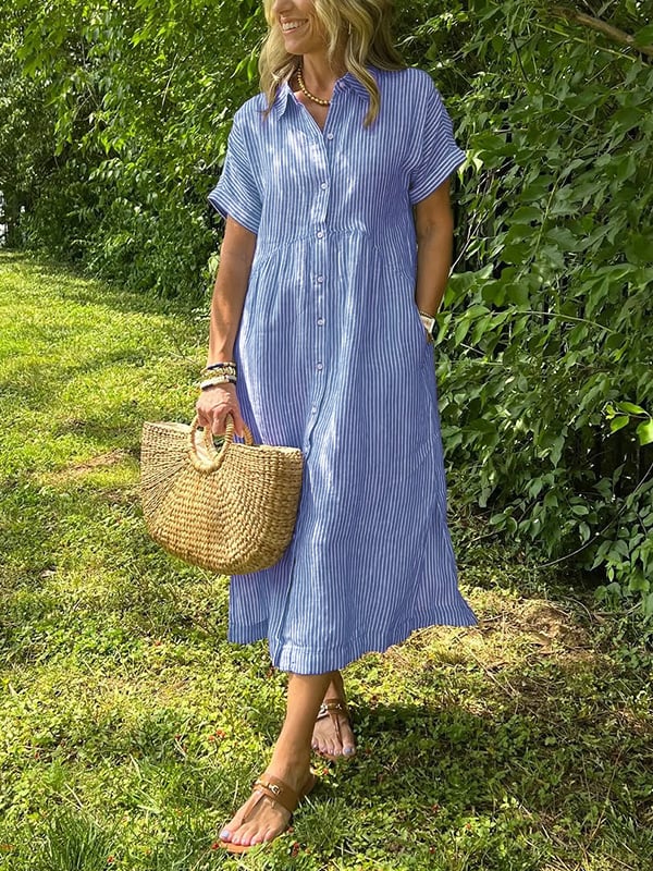 Anjie – Robe Maxi en Coton Boutonnée