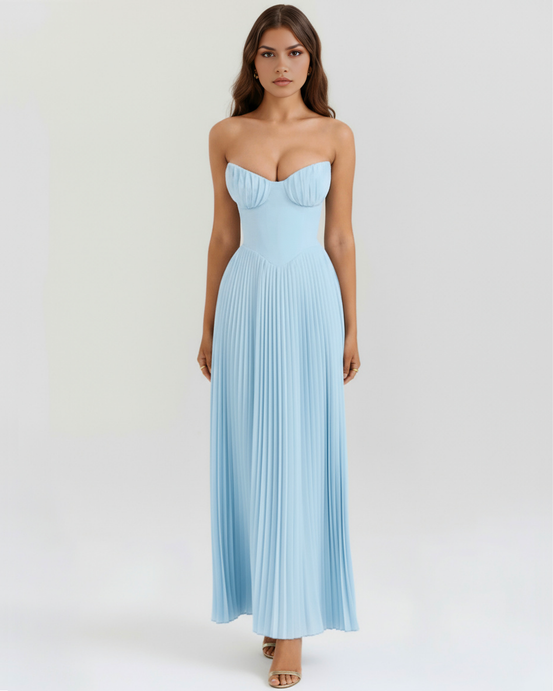 Sammie - Robe Maxi Plissée Bleu Océan