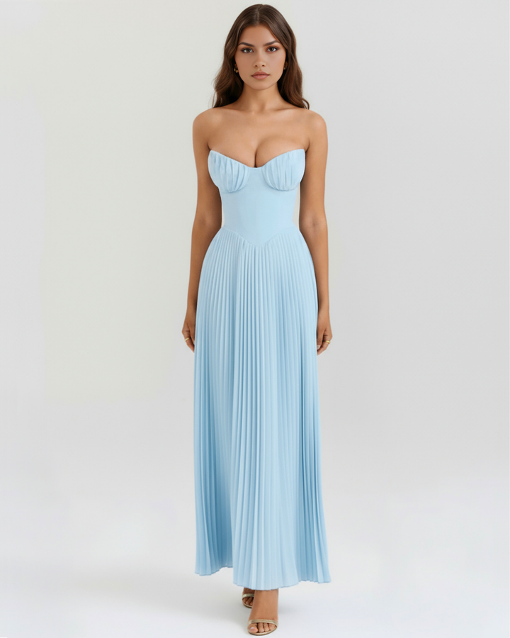Sammie - Robe Maxi Plissée Bleu Océan