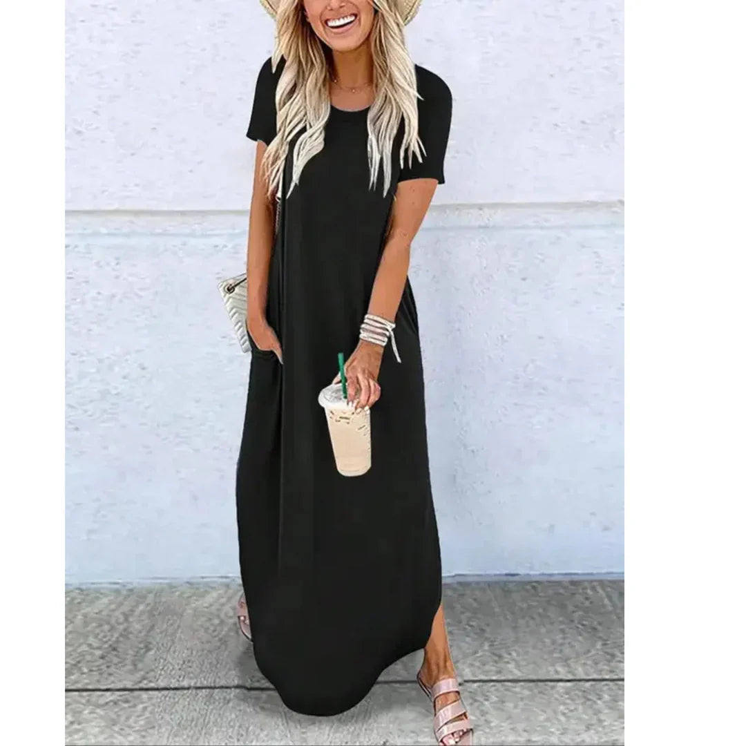 Caylee - Robe Maxi Décontractée d'Été à Col Rond