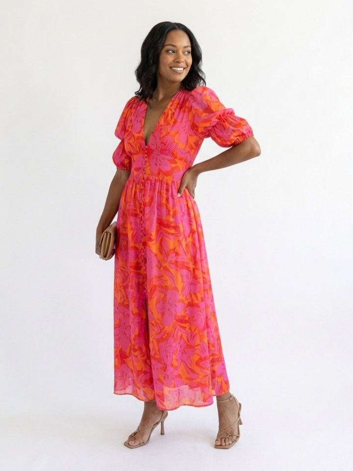 Devina - Robe Midi à Imprimé Floral