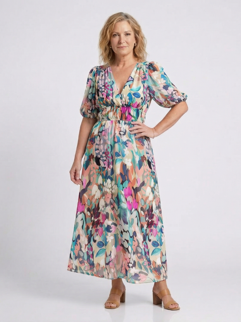 Lousey - Robe Midi à Manches Courtes et Col V