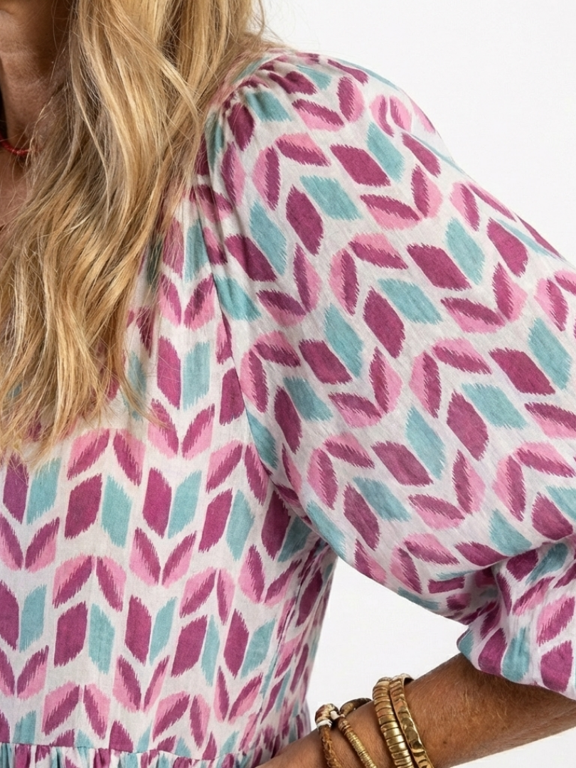 Myra - Robe Midi à Imprimé Géométrique à Manches Longues