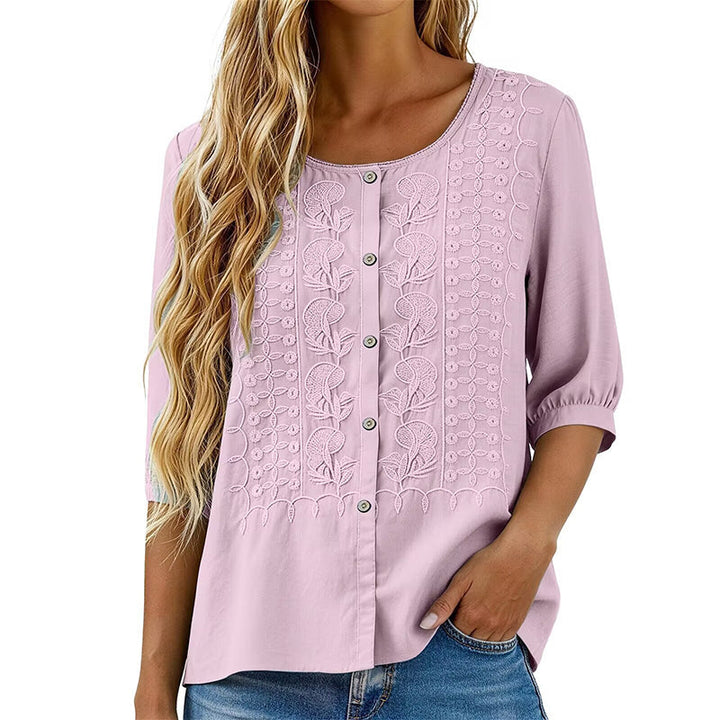 Lorrie - Blouse en coton et lin brodée