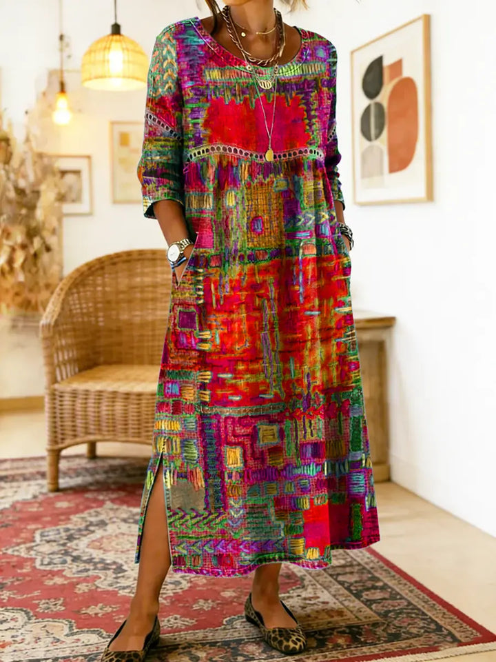 Robe en Denim Ruby avec Patchwork Ethnique