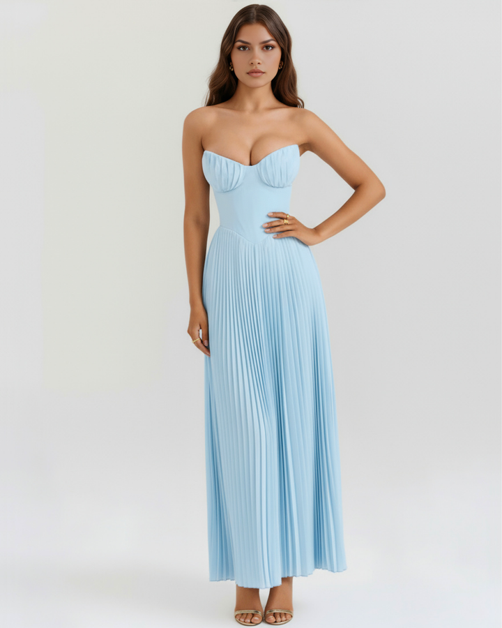 Sammie - Robe Maxi Plissée Bleu Océan