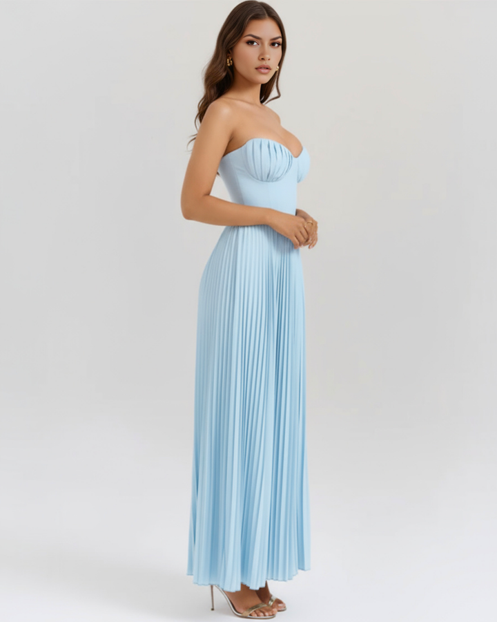 Sammie - Robe Maxi Plissée Bleu Océan
