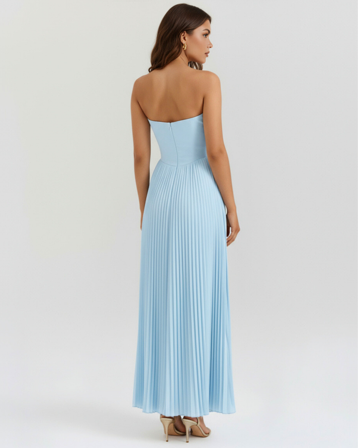 Sammie - Robe Maxi Plissée Bleu Océan