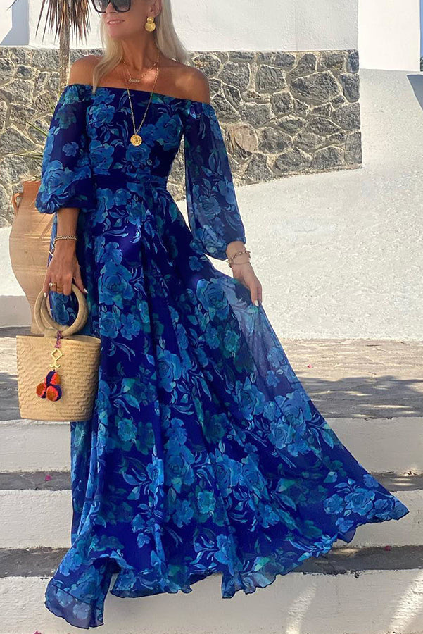 Kristie - Robe Longue avec Imprimé Floral et Manches Décolleté