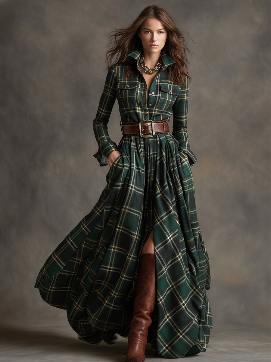 Giana - Robe Chemise Maxi à Carreaux