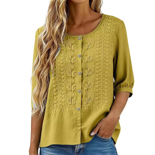 Lorrie - Blouse en coton et lin brodée