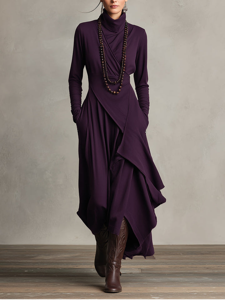 Carrie – Robe maxi en tricot asymétrique avec col roulé