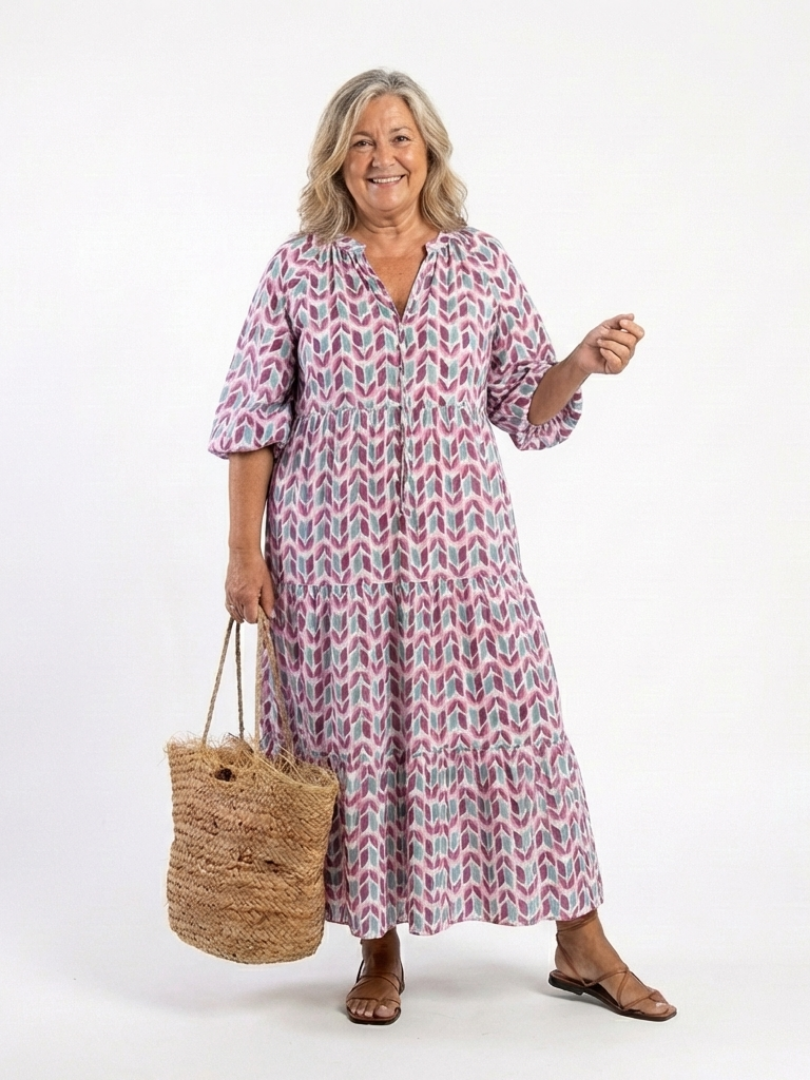 Myra - Robe Midi à Imprimé Géométrique à Manches Longues