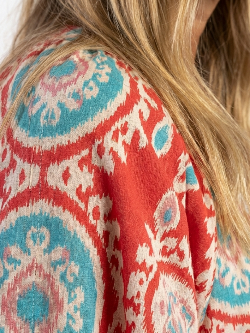 Ria - Robe Midi à Imprimé Paisley avec Encolure en V et Manches Courtes
