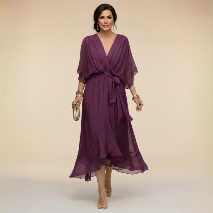 Nica - Robe en Chiffon Élegante à Col V