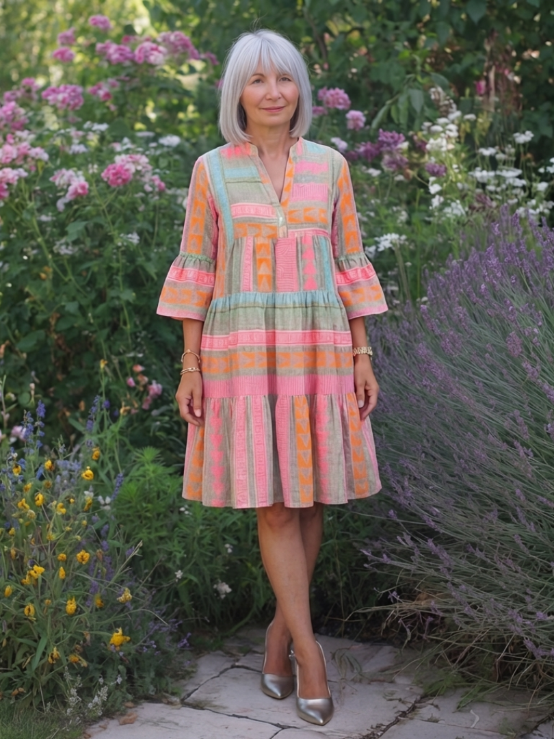 Maricel - Robe à Imprimé Géométrique avec Décolleté en V