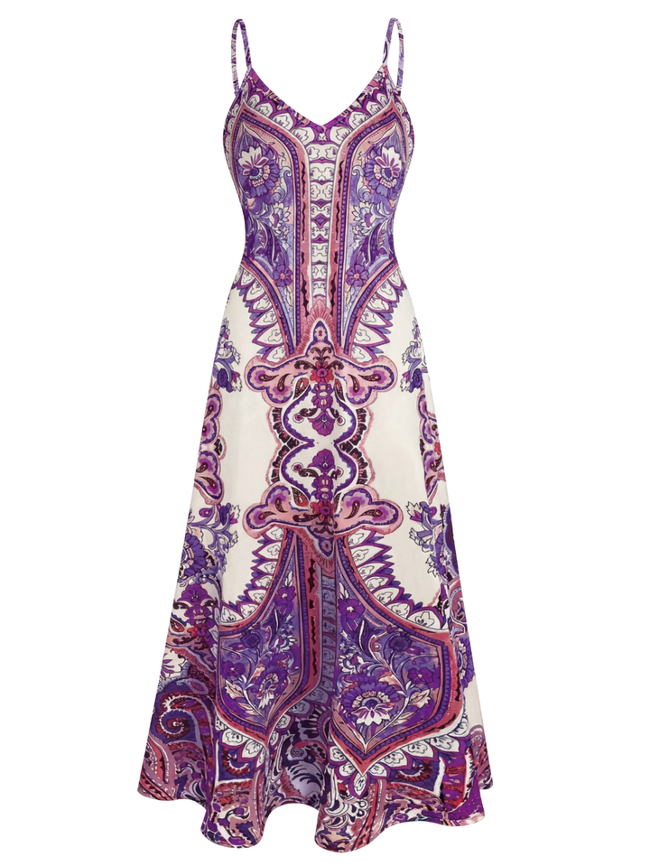 Caitlie - Robe sans manches à imprimé floral bohème