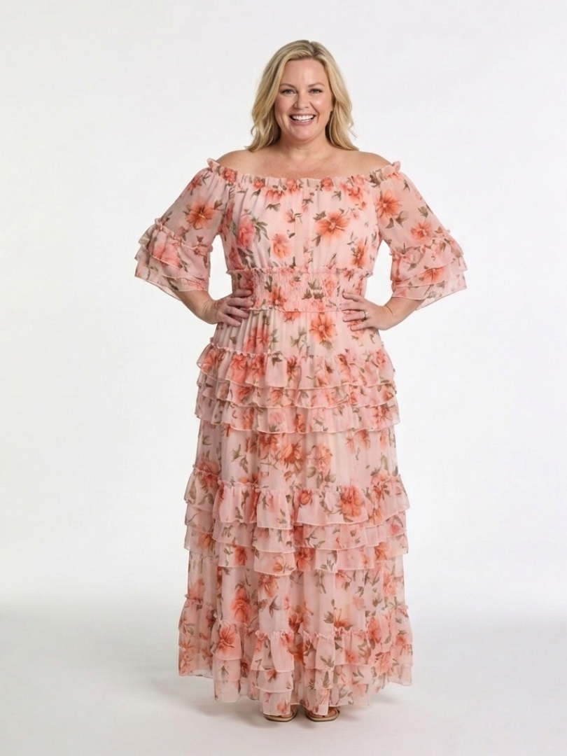 Sally - Robe Maxi à Volants Fleurie Off-Shoulder