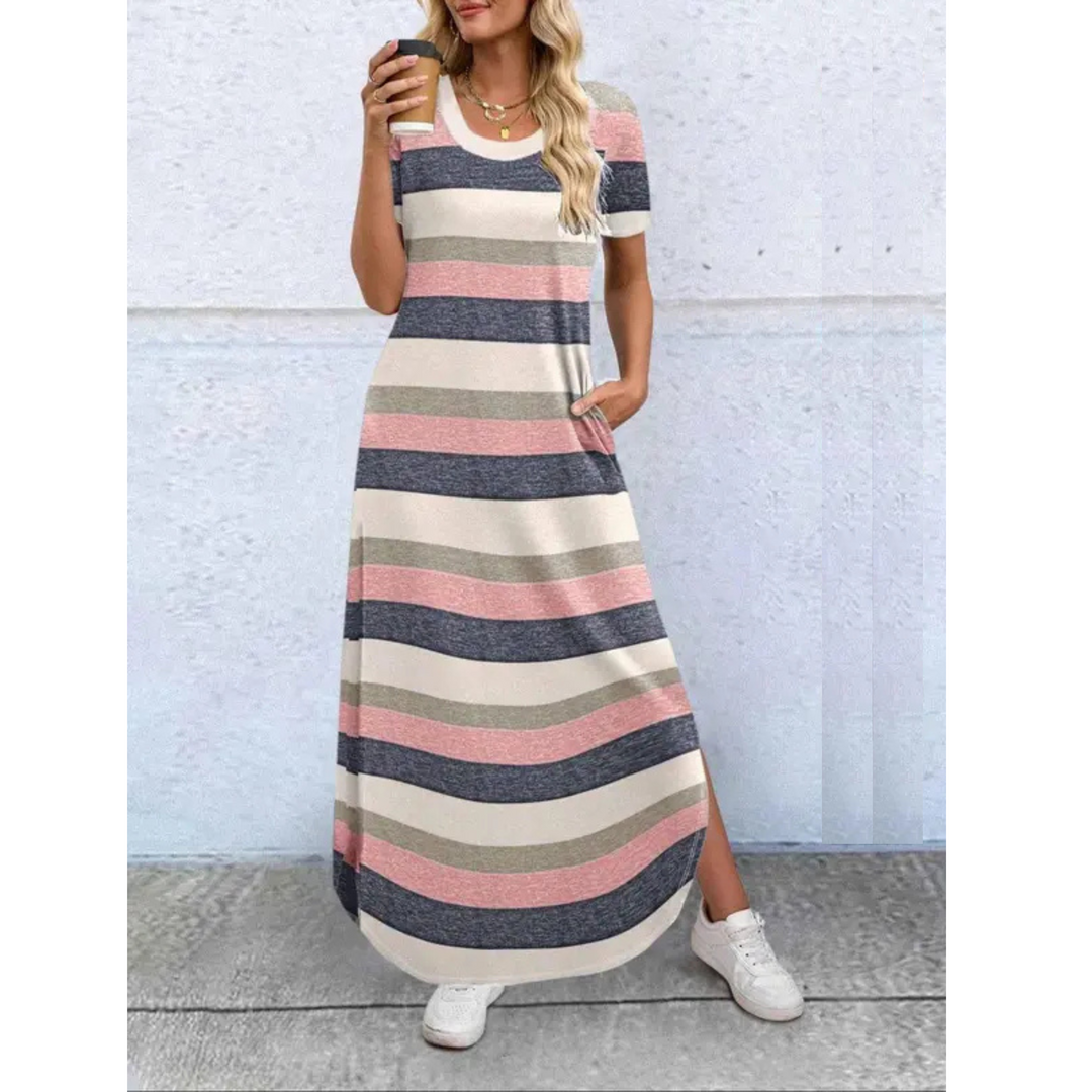 Caylee - Robe Maxi Décontractée d'Été à Col Rond