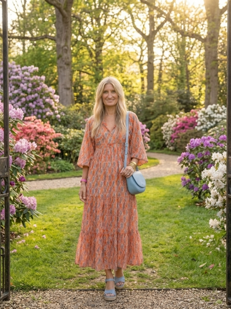 Mauie - Robe Midi V-Neck à Imprimé Géométrique