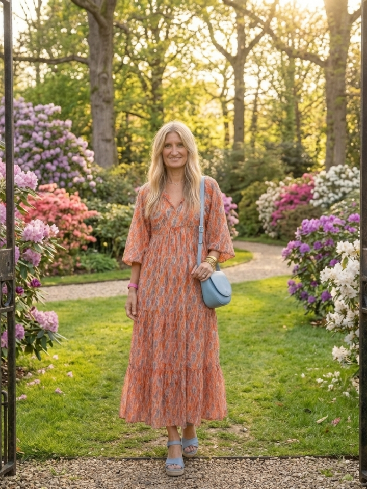 Mauie - Robe Midi V-Neck à Imprimé Géométrique