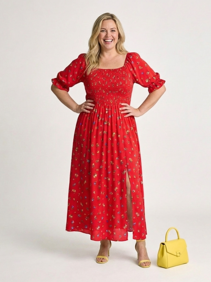 Dasey - Robe Midi à Encolure Carrée à Imprimé Floral