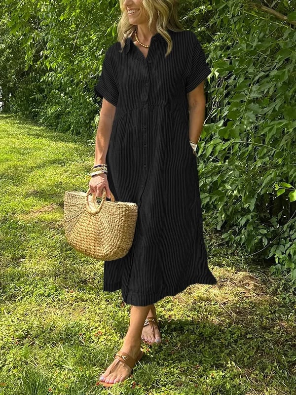 Anjie – Robe Maxi en Coton Boutonnée