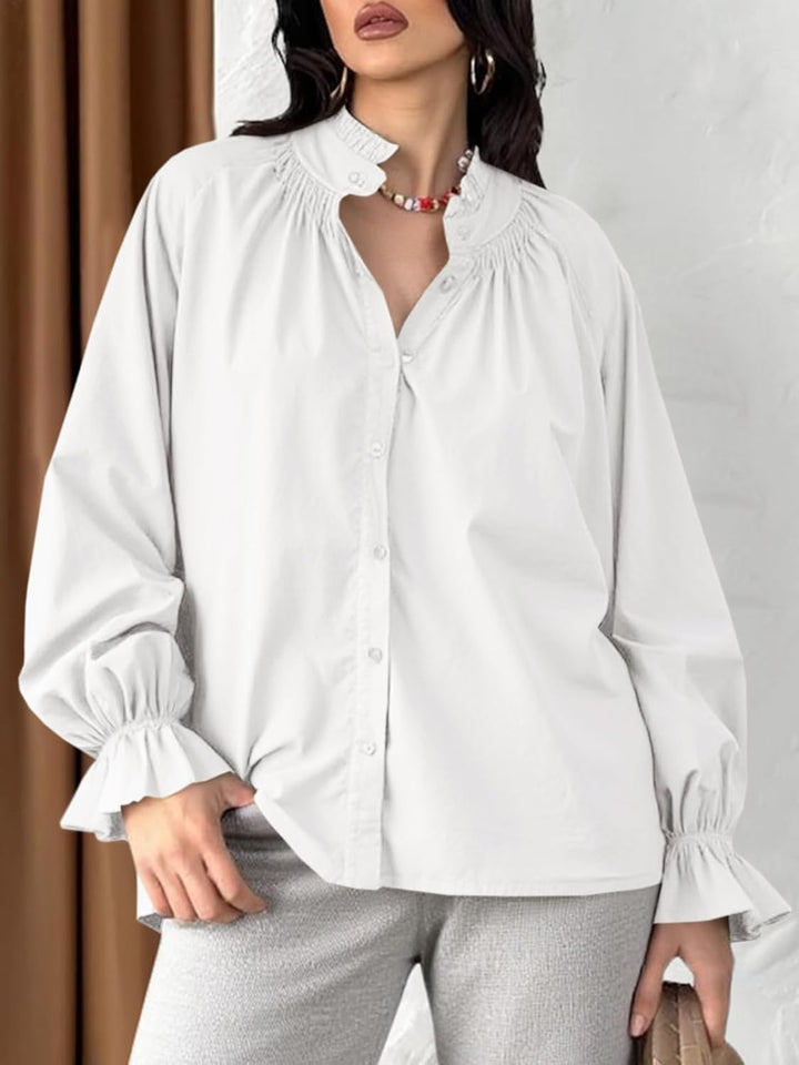 Livia - Blouse boutonnée à manches bouffantes en coton