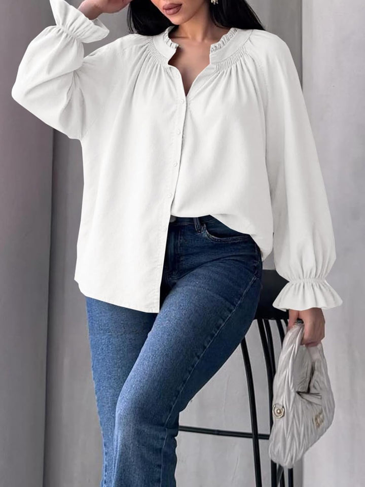 Livia - Blouse boutonnée à manches bouffantes en coton