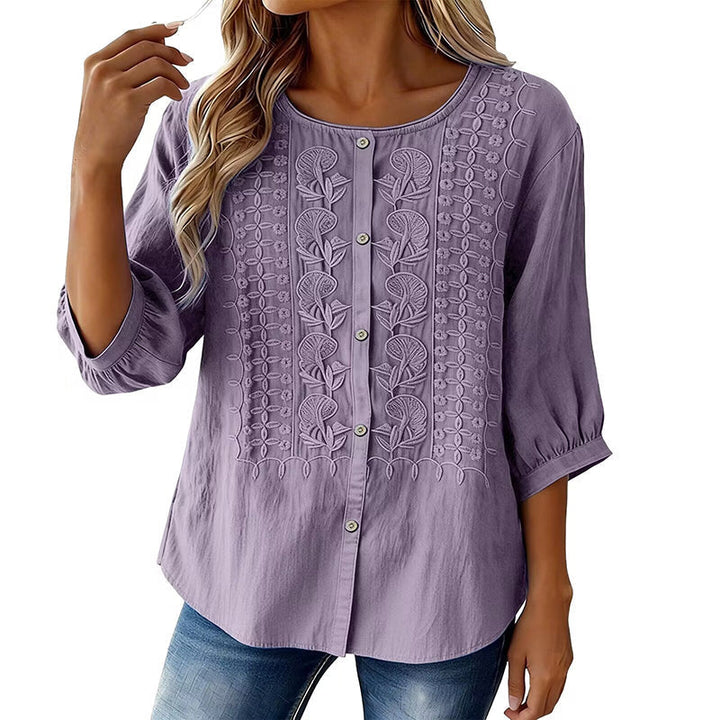 Lorrie - Blouse en coton et lin brodée