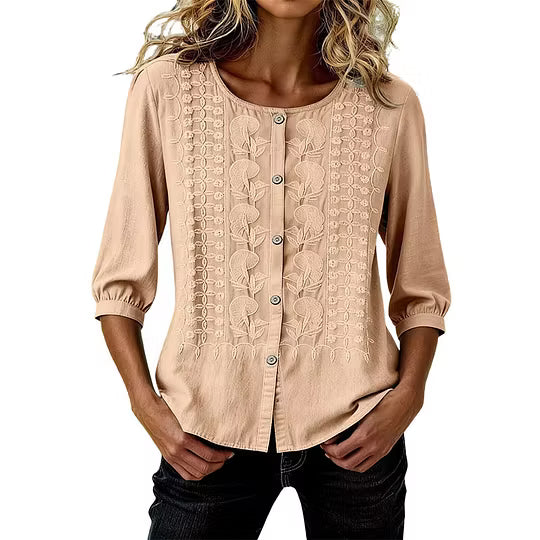 Lorrie - Blouse en coton et lin brodée