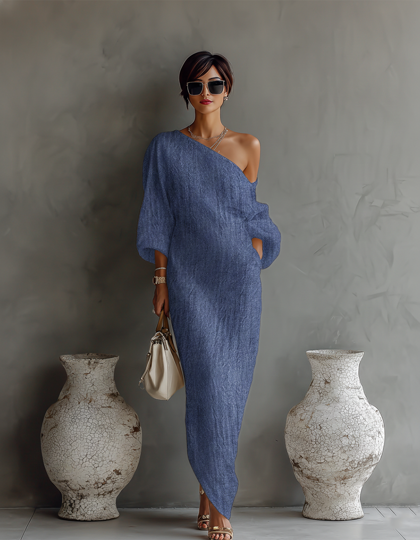 Robe Élegante Fluide Blanche Ivoire à Épaules Dénudées
