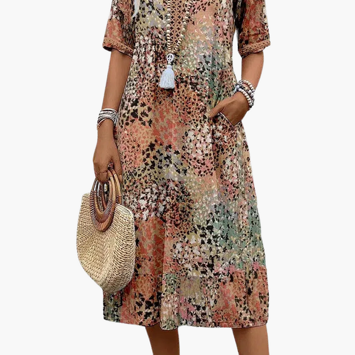 Lily | Robe Midi Vibrante avec Poches