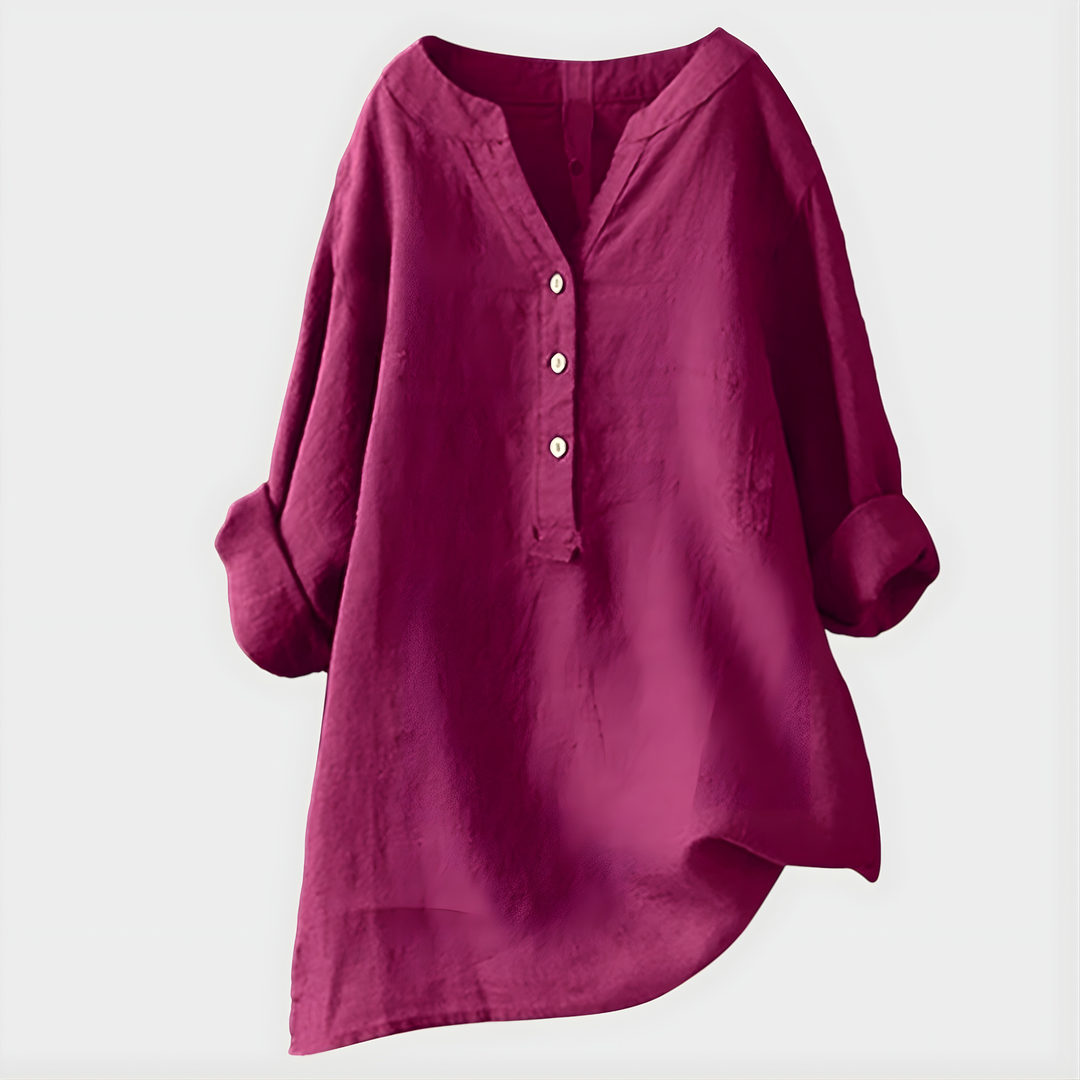 Nikki - Blouse en Coton-Lin Élégante à Col V