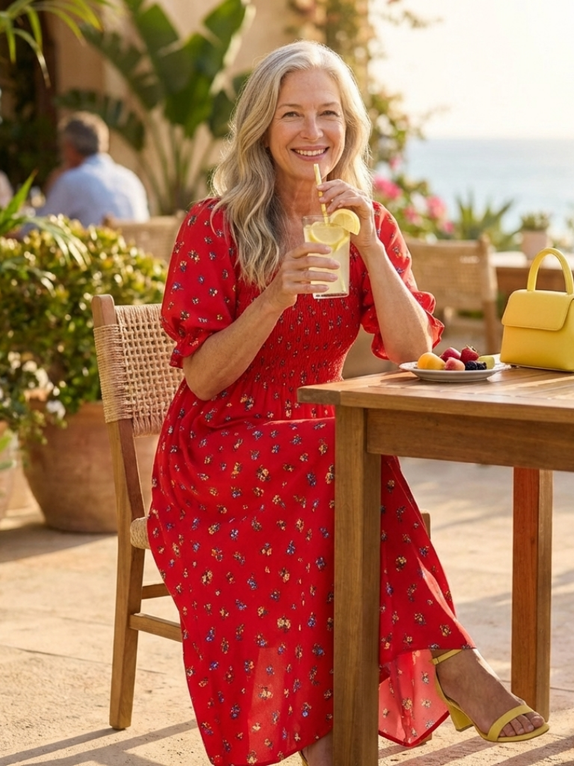 Dasey - Robe Midi à Encolure Carrée à Imprimé Floral