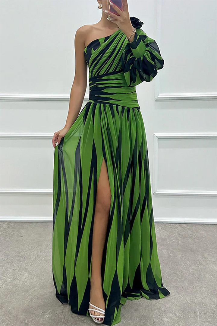 Yona - Robe Maxi Rayée Élégante à Une Épaule